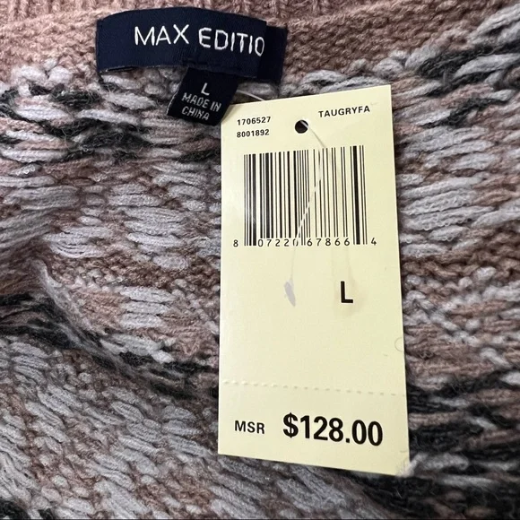 New Max edition Fair Isle Intarsia knit long Cardigan sweater Size Large NEW - Picture 7 of 9